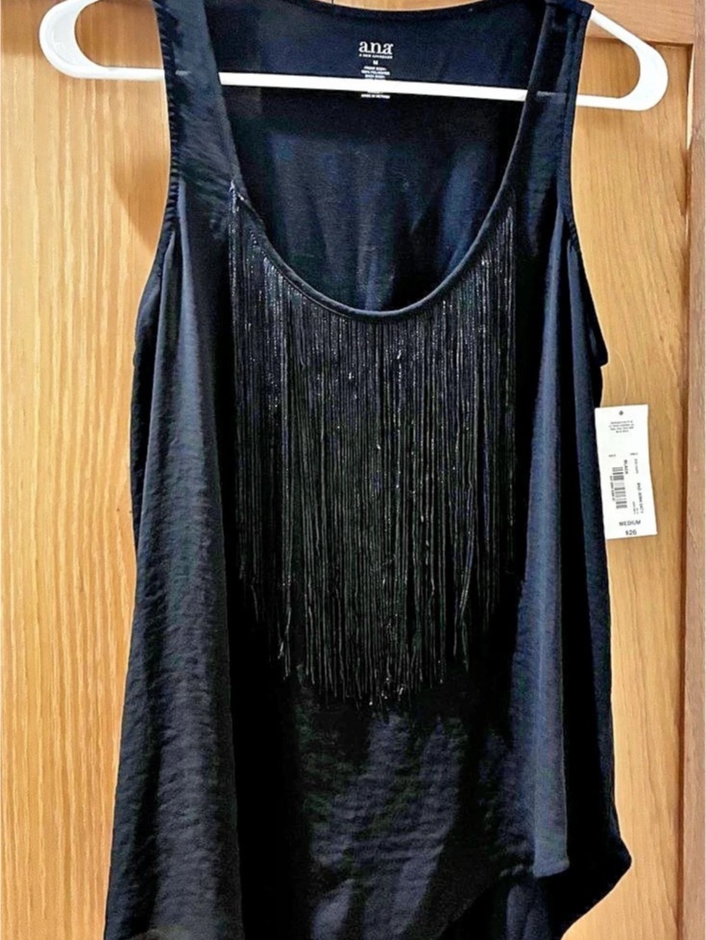 ana Black Fringe Tank Top NWT Sz M